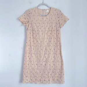 Garnet Hill 100% organic cotton eyelet flower scalloped hem short sleeve dress S